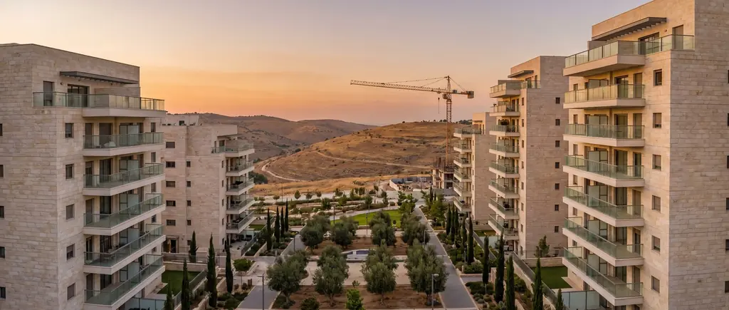 New pale stone towers and a young park in Neve Shamir